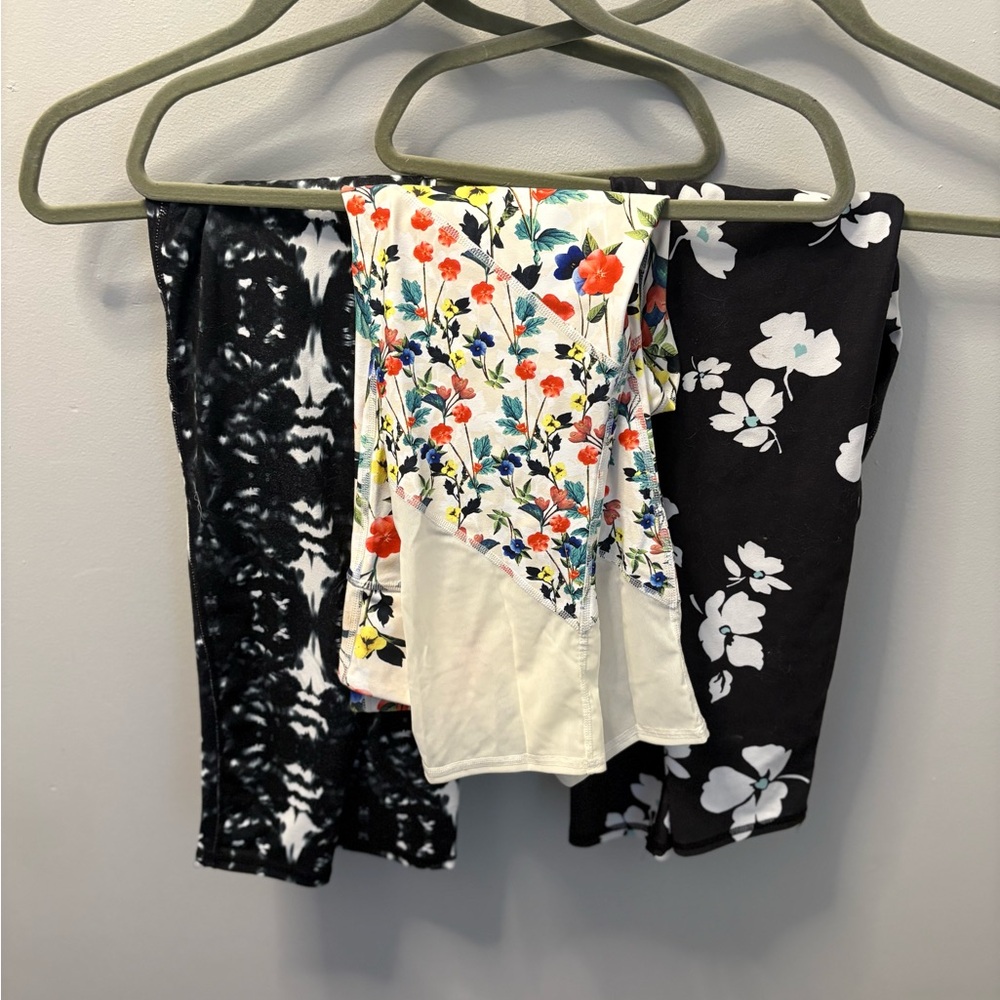Fabletics Black, Floral, and White Leggings Trio